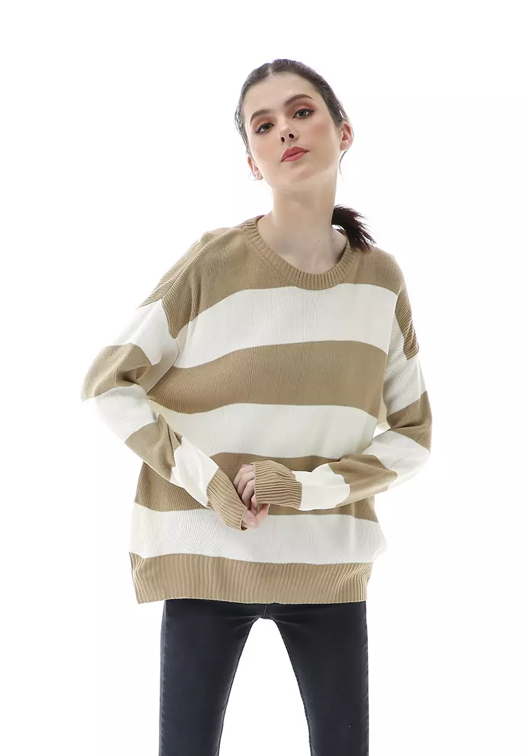 Nayara Sweater Rajut Atasan Wanita Oversize Long Sleeve Relaxed Fit - Mocca