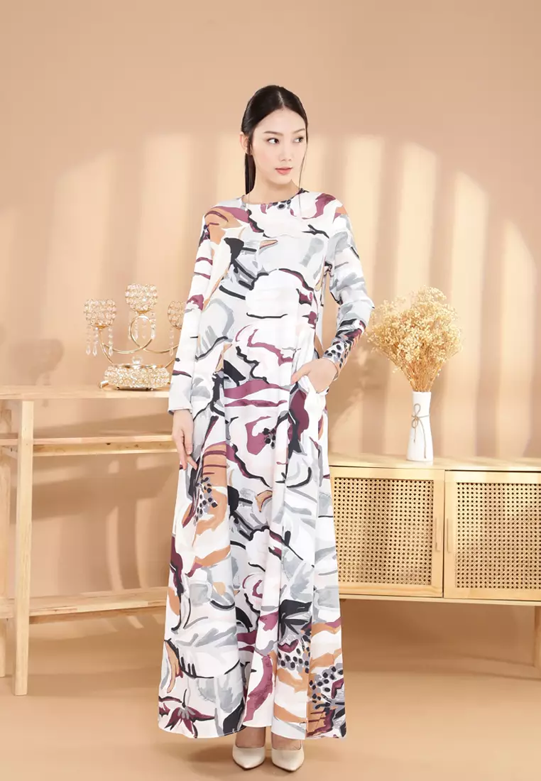 Felicia Printed Dress in Purple White
