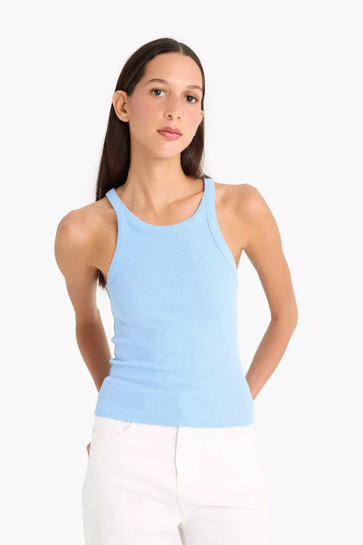 Slim Fit Slim-Fit Halter Neck Basic Plain Ribbed Camisole Undershirt E2176Ax25Sp