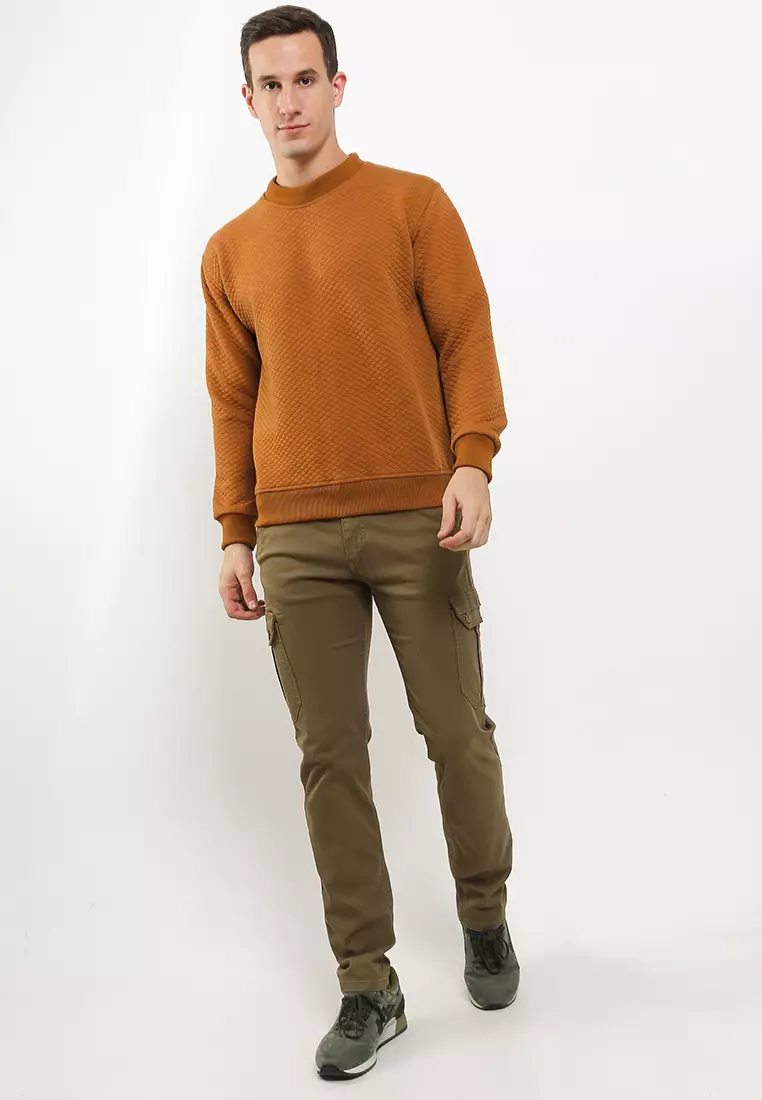 GRAHANGGRA Sweater Crewneck Comfy Diamond Fleece - Camel