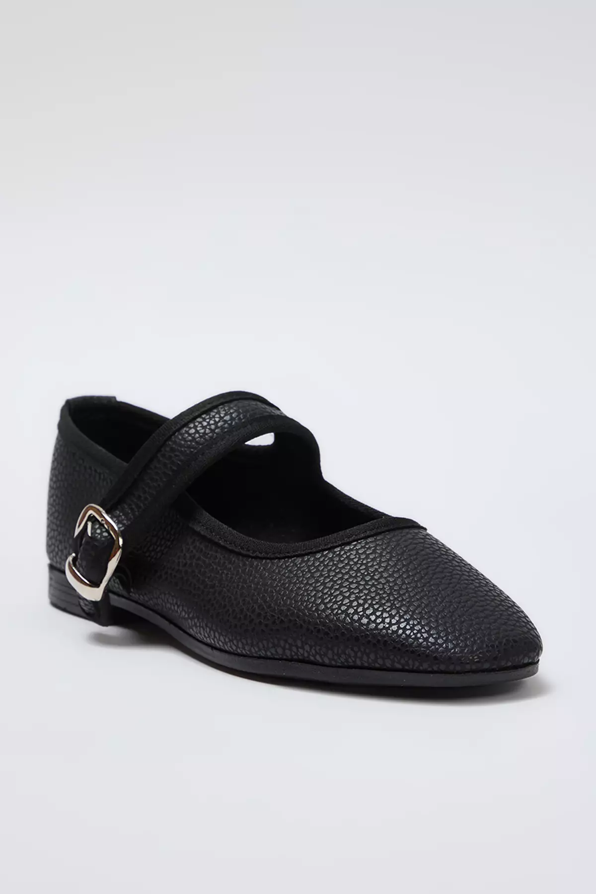 Textured Mary Jane Buckled Ballerina Flats