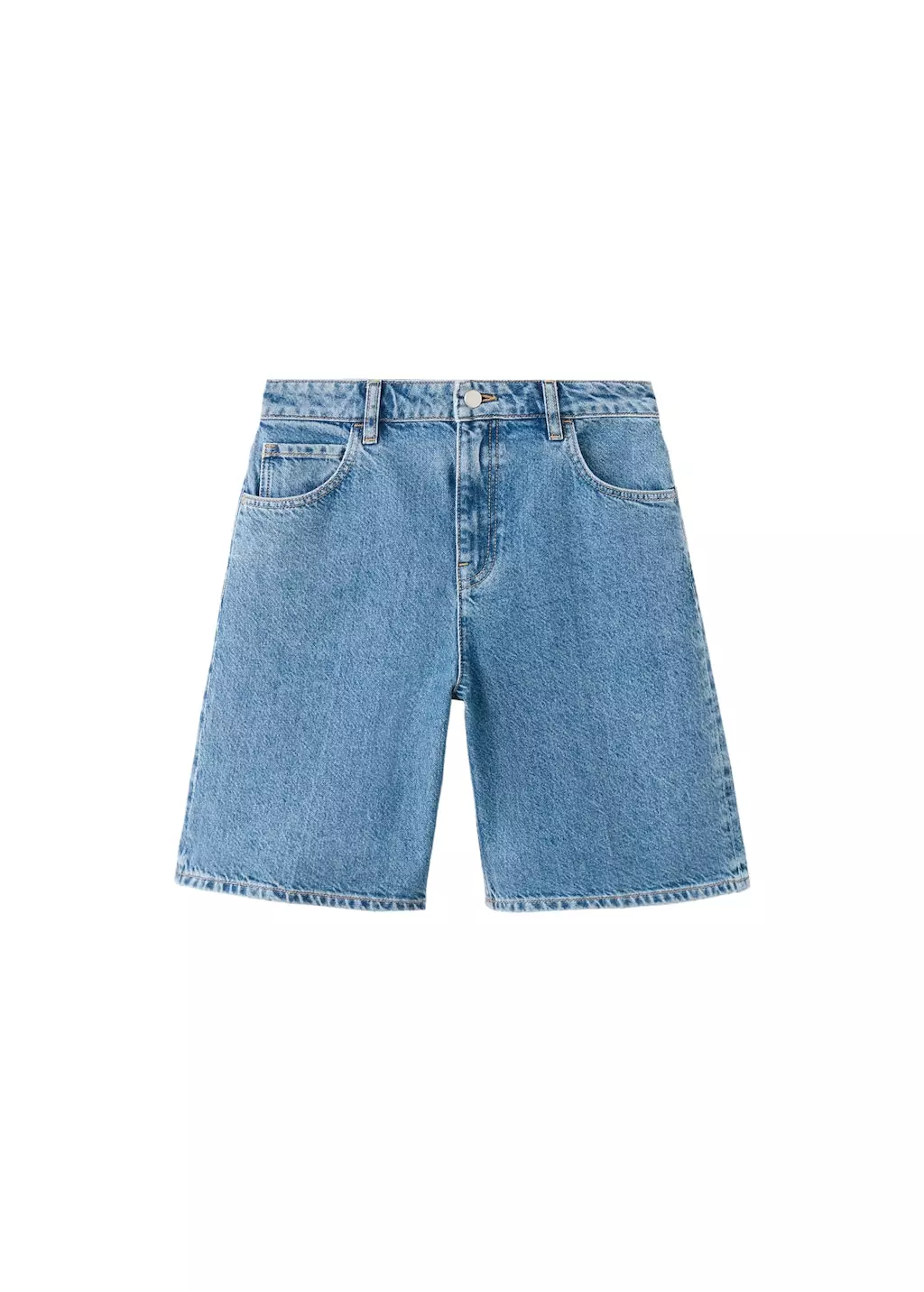 Celana pendek denim lurus berpinggang tinggi