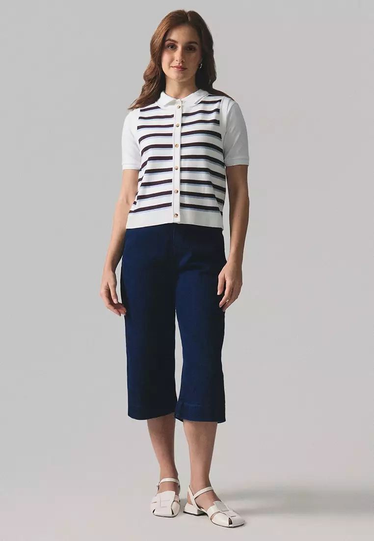 Striped Knit Vest Cardigan​