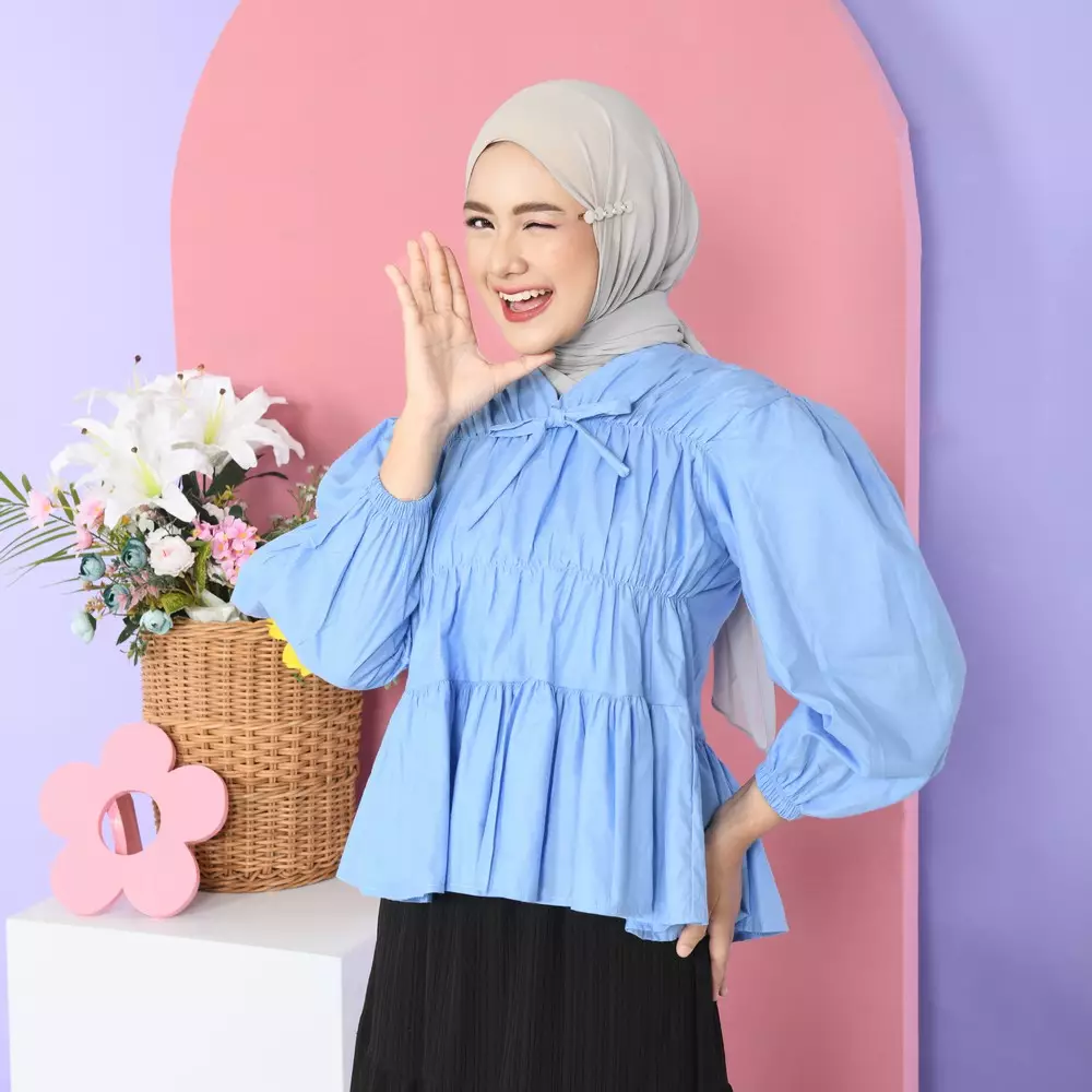 Liora Rubber Blouse - Soft Blue M19619 R21S1