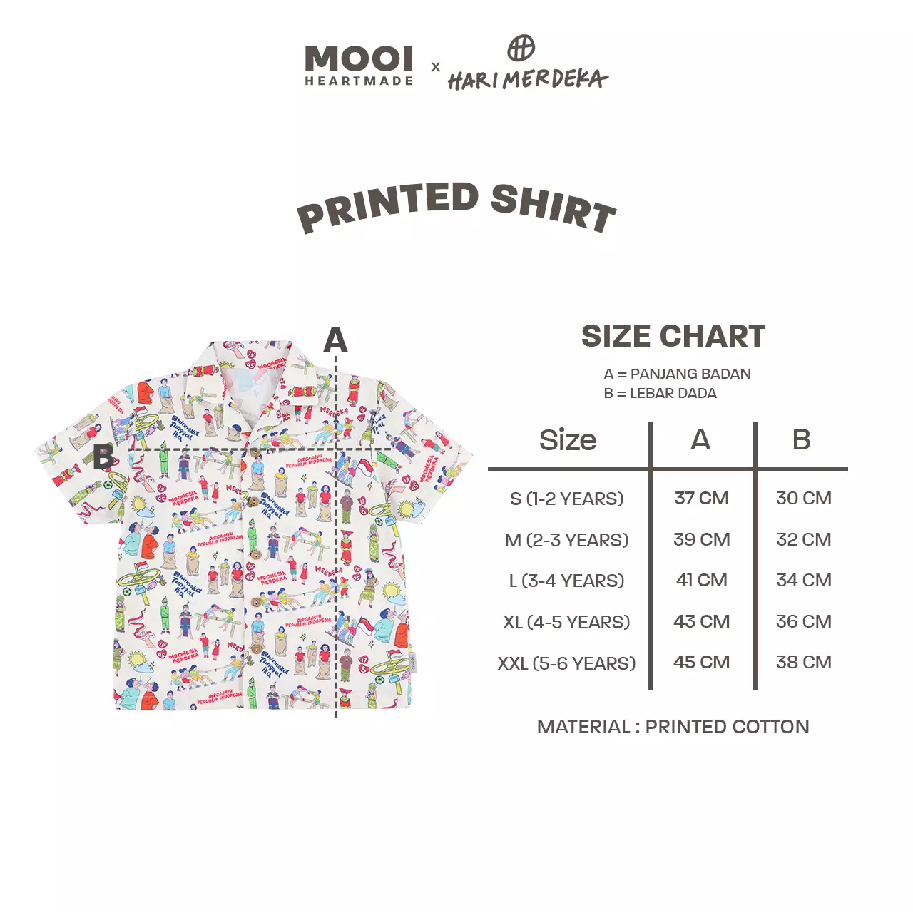 Mooi x Hari Merdeka 17 Agustus Kaos Kemerdekaan Kemeja Anak Printed Shirt - Cream
