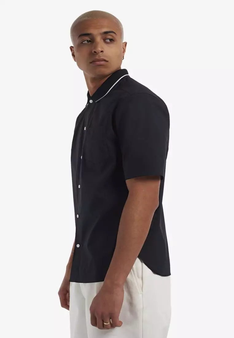 Fred perry knitted collar short sleeve oxford clearance shirt