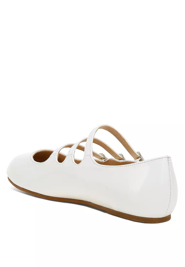 Triple Strap Mary Jane Sandals in White