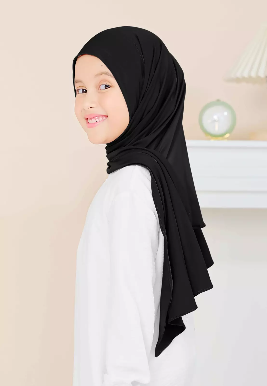 Cotton Bee - Calla Oval Instan | Hijab Pashmina Instan Anak - Black Jet