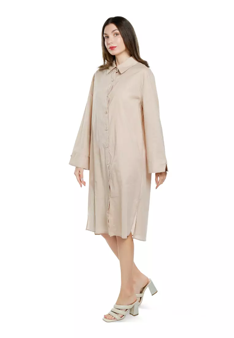 Oversized Shirt Dress in Khaki