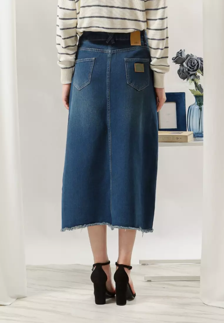 Jivie Midi Skirt Unfinished in Blue