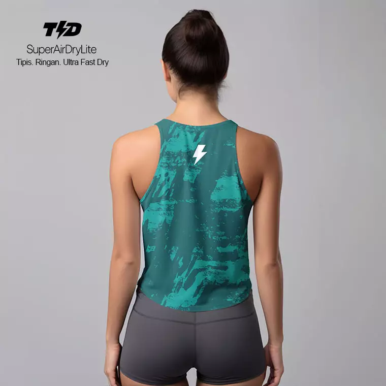 LSD63 Tanktop Crop Gym Running "aqua green Brush abstrak" superairdrylite