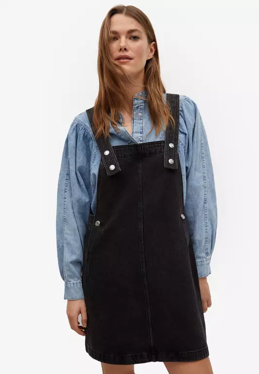 Black Denim Pinafore Dress