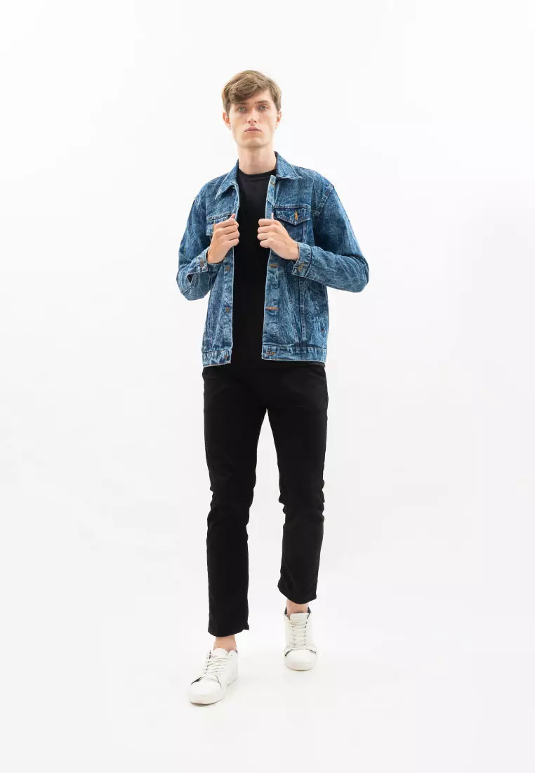 Jaket Jeans Pria Polos Tebal Dilan Jaket Denim Biru Pudar A