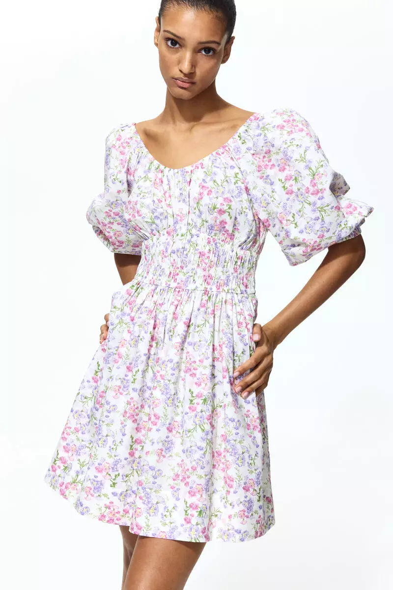 Flared-skirt cotton dress