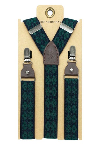 The Shirt Bar green The Shirt Bar Green with Navy Diamond Single Clip Back 3cm Suspender with Leather SPD21.4 4D49CAC4E1DF96GS_1