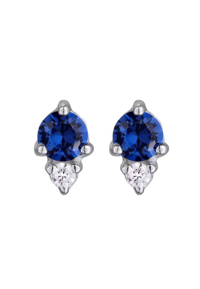 Anting Perhiasan Perak 925 Wanita Stud dengan Synthetic Sapphire dan Zirconia