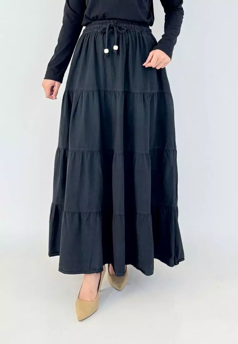 Nola Skirt (Rok Jeans A-Line) Fit BB 90 kg - Hitam
