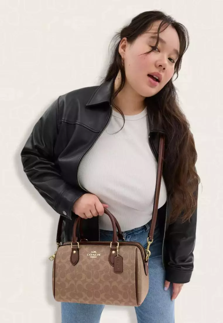 Coach Rowan Satchel Bag In Signature Canvas Tan Brown