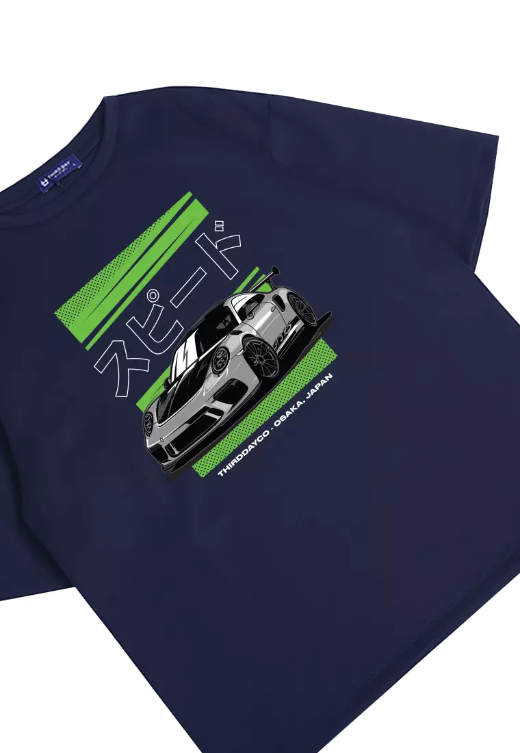 MTN34 kaos oversize scuba tebal mobil balap hijau neon speed navy