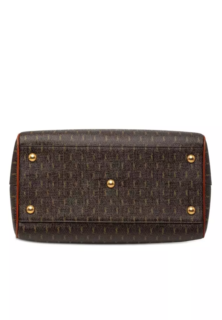 Pre-Loved Saint Laurent Le Monogramme Coated Canvas And Leather Striped Boston Bag
