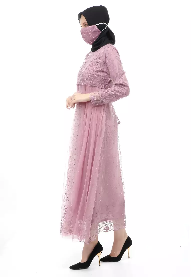 Marlina Gamis Kebaya Muslimah Panjang Motif Polos Long Sleeve Regular Fit - Lavender