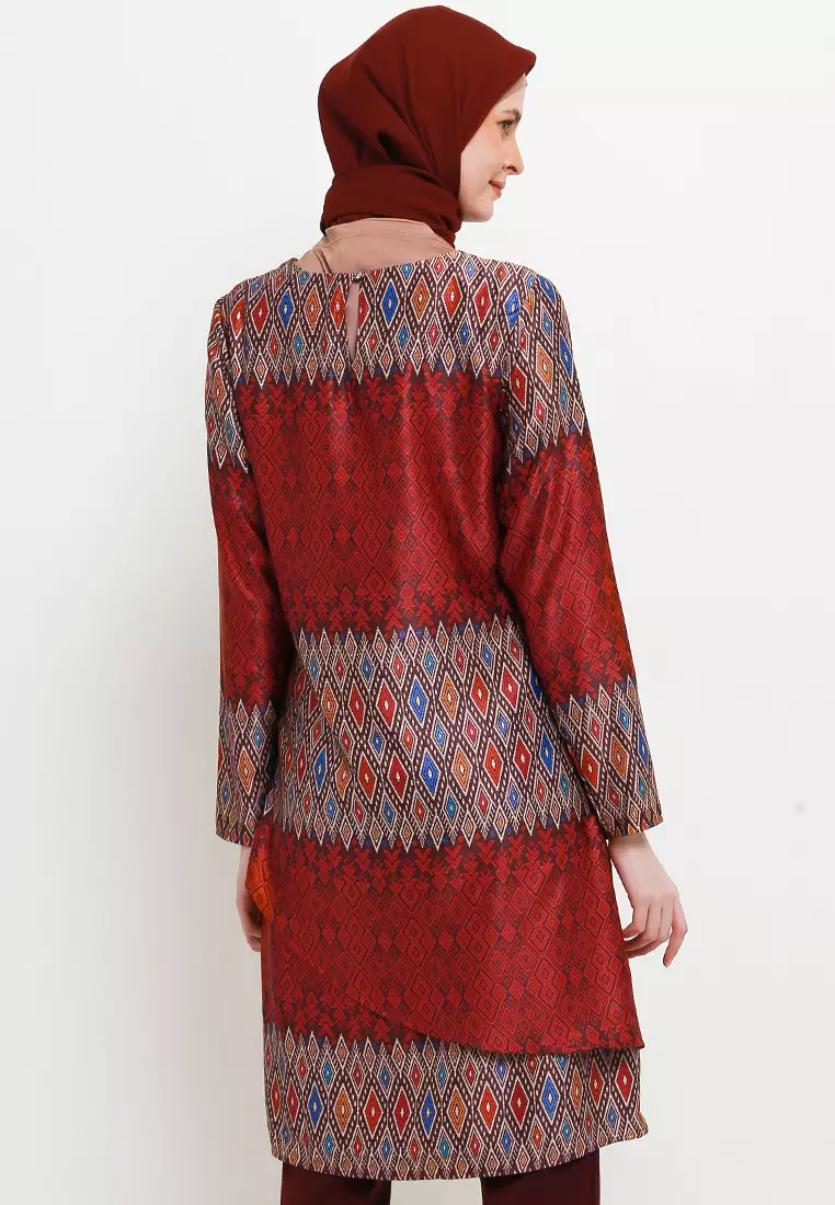 Ebru Tunic In Red Batik Print