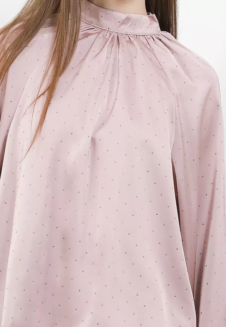 Rhinestone Silk Tie Back Blouse