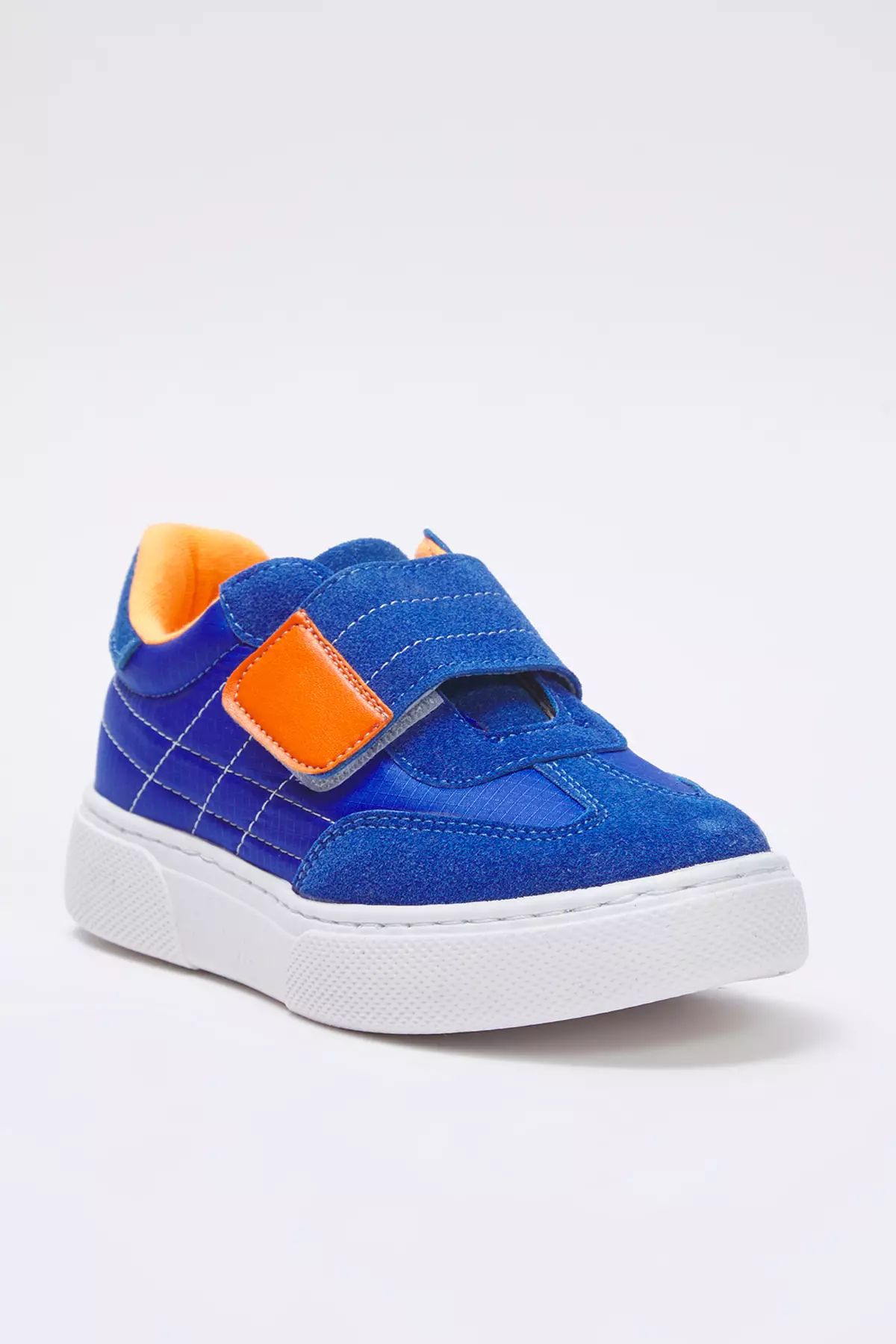 Blue Nubuck Blocked Velcro Tape Unisex Kids Sneaker Shoes Takss25Sn00050