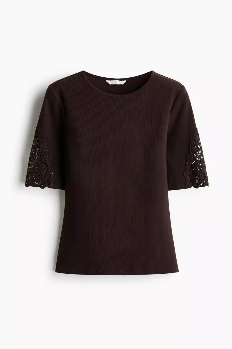 Ribbed lace-inset top