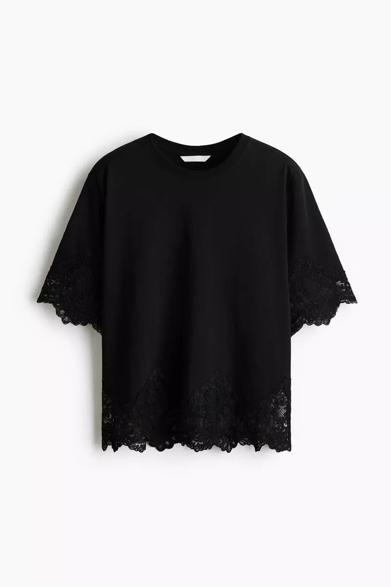 Lace-trimmed cotton T-shirt