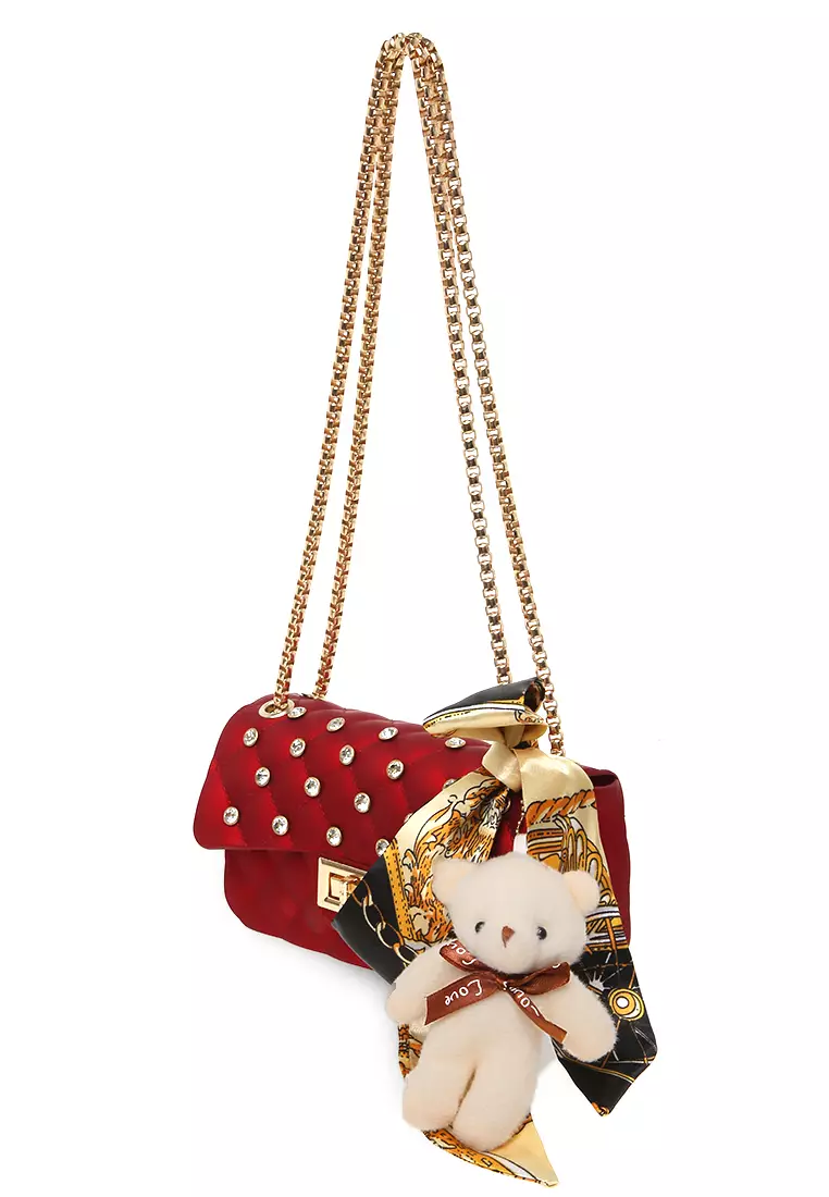 Hata Tas Slempang Wanita Free Boneka & Syal Random Slingbags Jelly - Maroon
