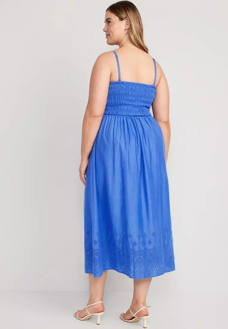 Fit & Flare Eyelet-Embroidered Smocked Maxi Cami Dress for Women