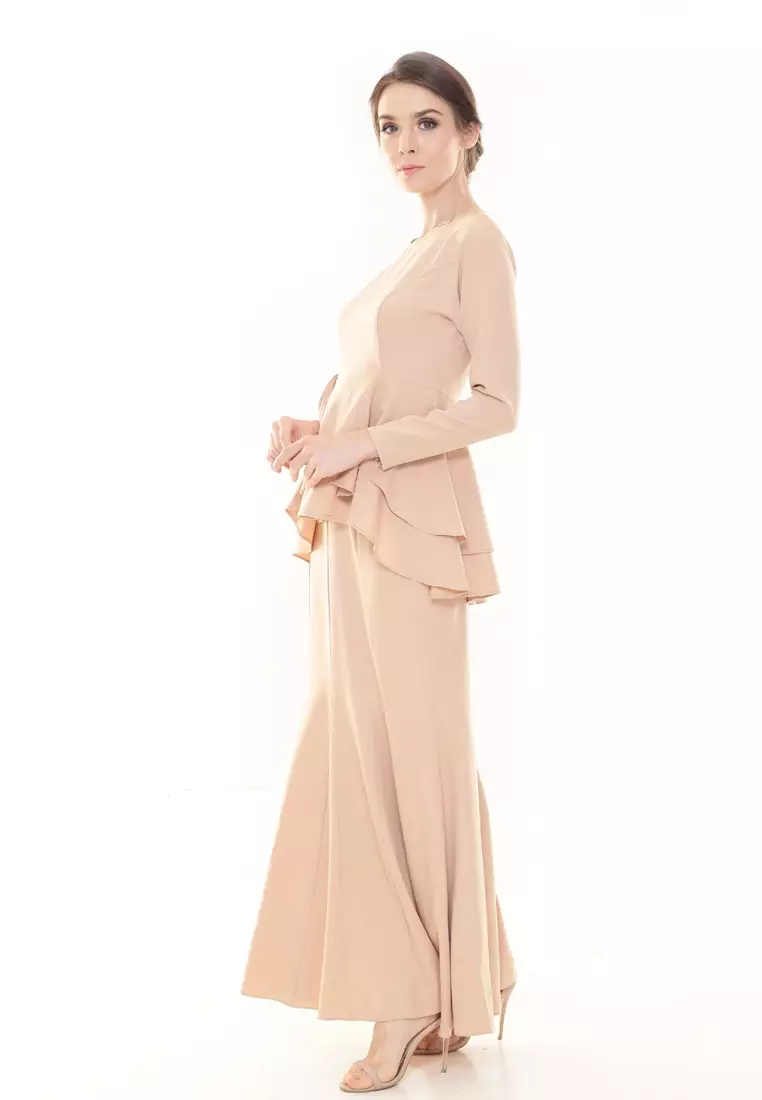 Lora Peplum Kurung Modern in Gold Brown