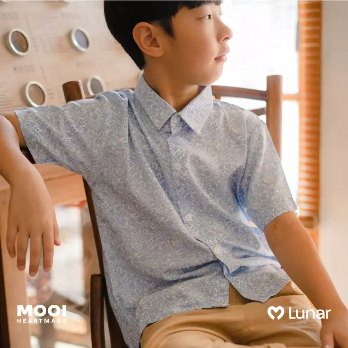 Mooi Kemeja Anak Laki-Laki Lunar Collection Han Collar Shirt - Sunny Lime