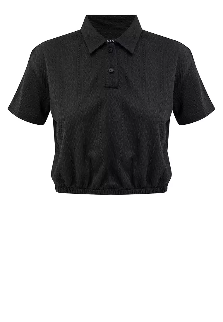 Ladies Harper Gartered Hem Polo  Shirt Black