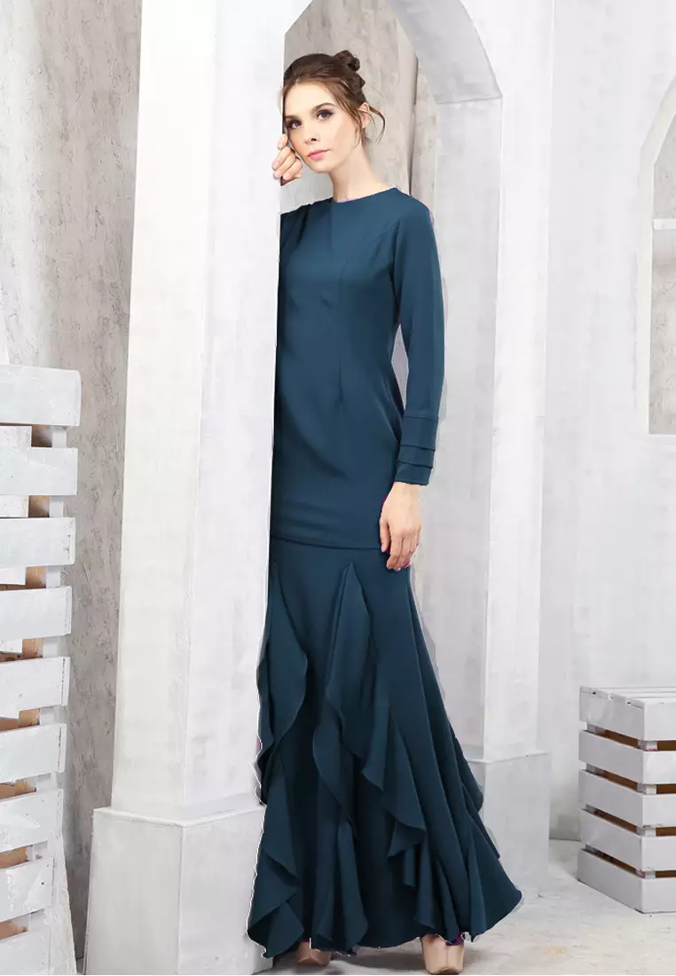 Zerra Kurung Modern Ruffle Skirt in Emerald