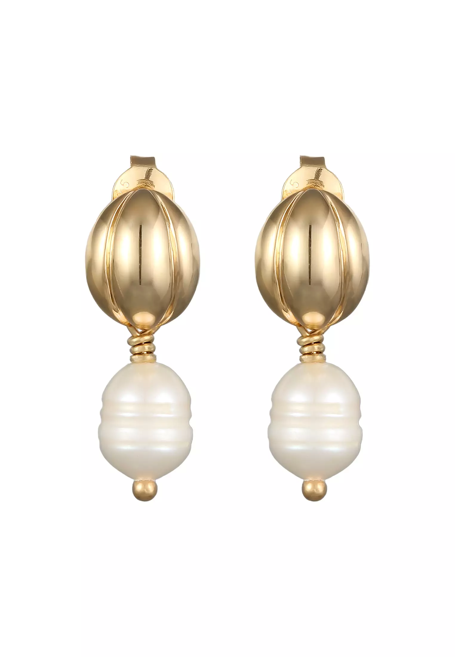 Earrings Stud Spiral Cultured Freshwater Pearls Gold Plated