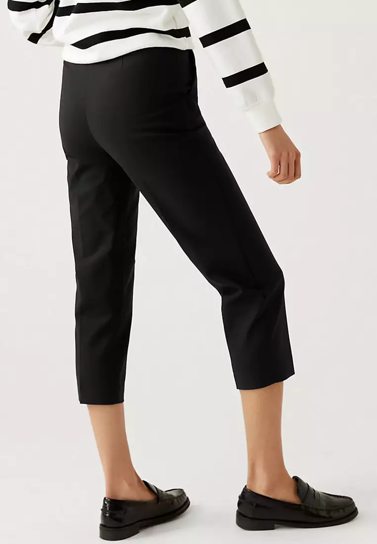 Cotton Blend Slim Fit Cropped Trousers