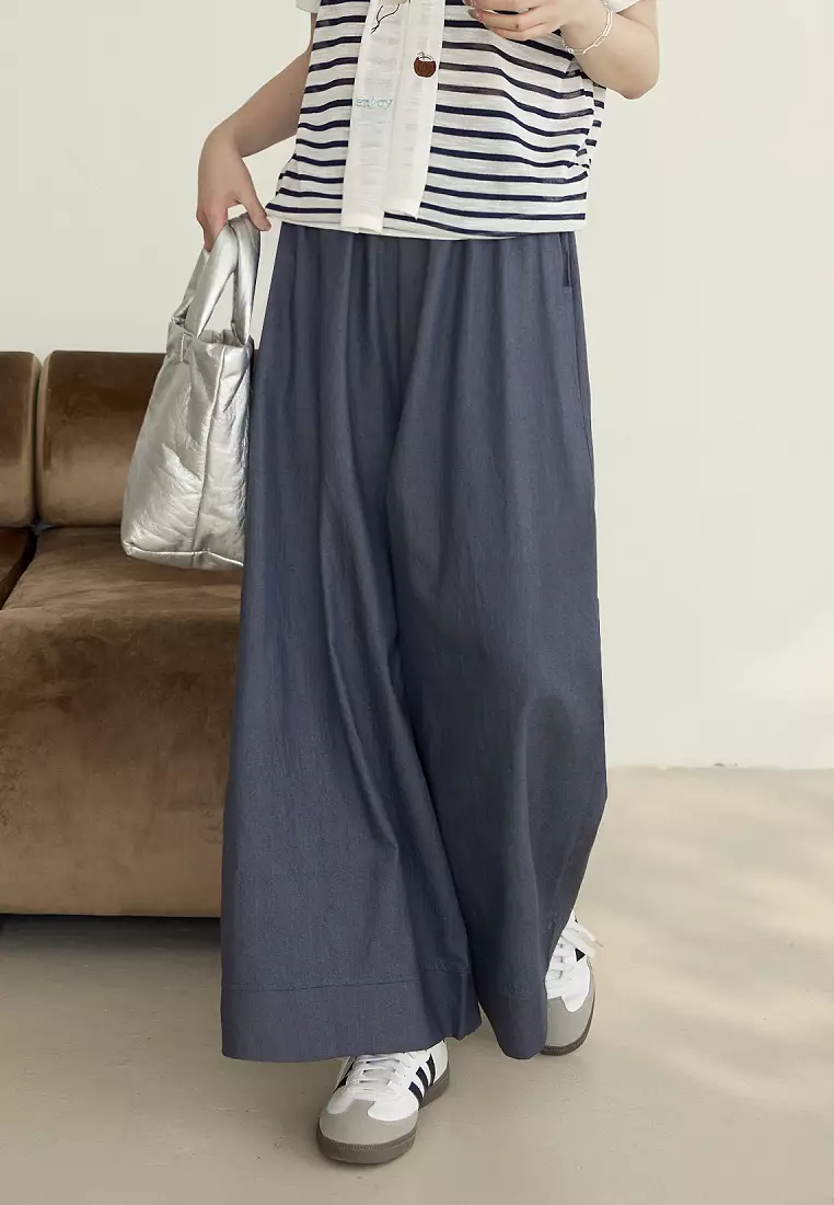 Plain Wide-Leg Elasticated Trousers [BA7879]