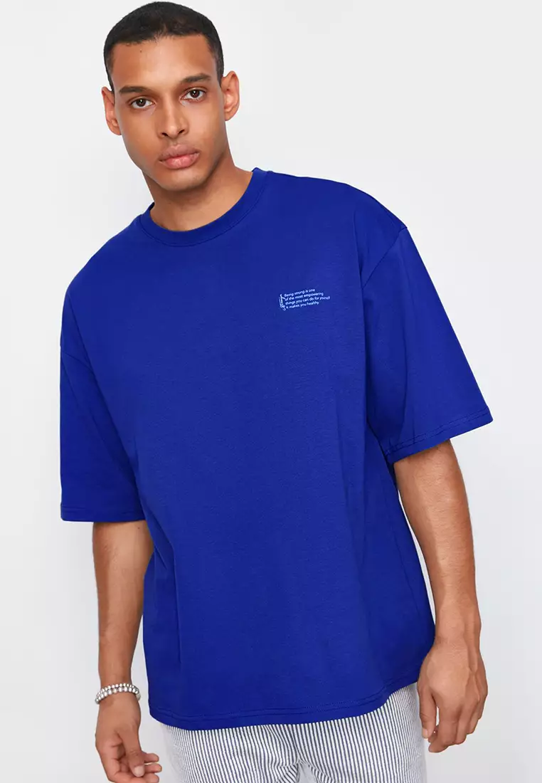 Buy Trendyol Saks Oversize 100% Cotton Crew Neck Minimal Text