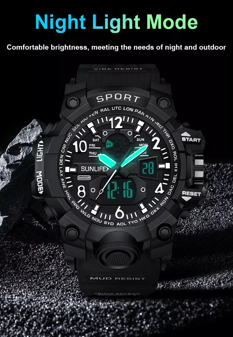 Jam Tangan Pria Original Analog&Digital Olahraga Anti Air Casual Jam Tangan Cowok allblack