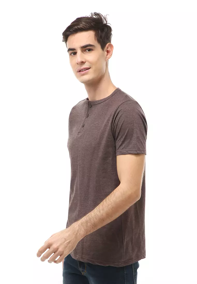 Jack T-Shirt Atasan Kasual Kaos Polos Pria Model Kancing Lengan Pendek Material Cotton ORIGINAL - Brown Misty