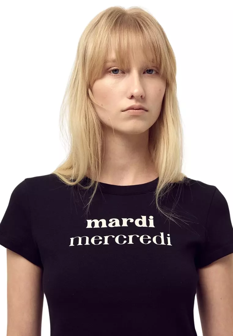 Cropped Fitted Tshirt Double Logo - Black White