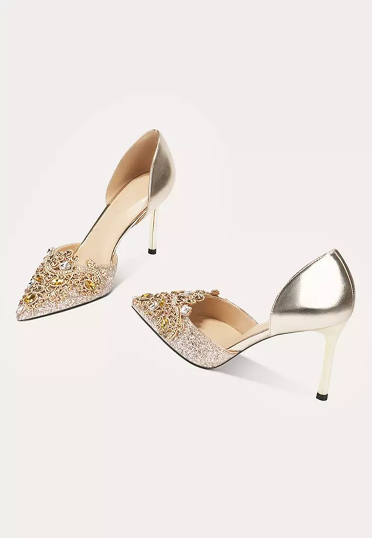 6CM 水鑽釦尖頭側空婚宴高跟鞋 PX708-A66