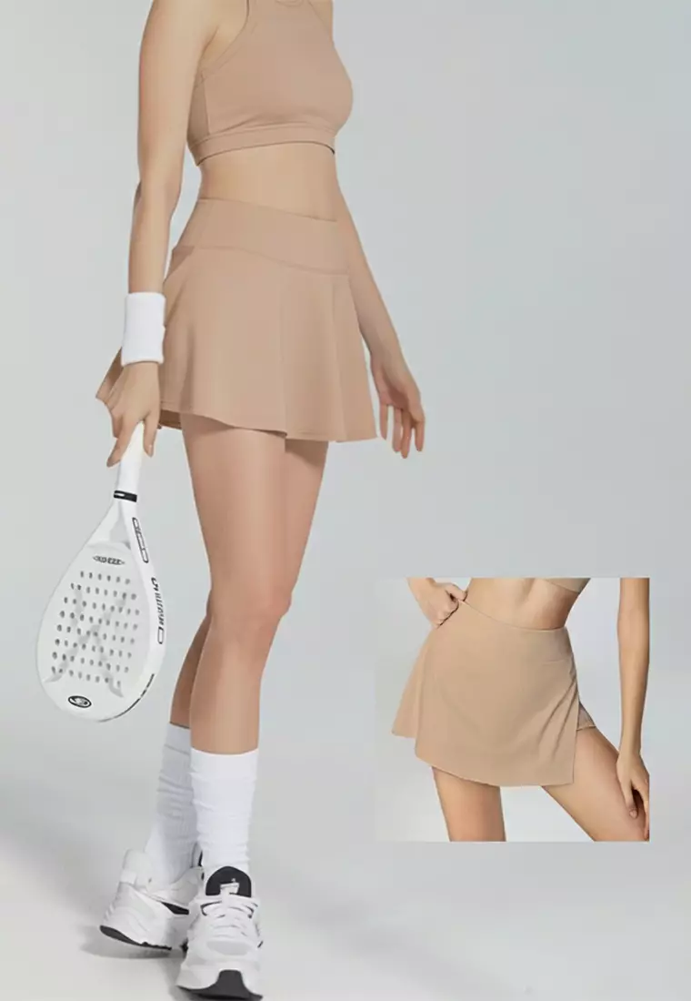 LB129 Rok Padel Tenis Wanita Legging inside Skort ada Kantong TdBolt coklat muda