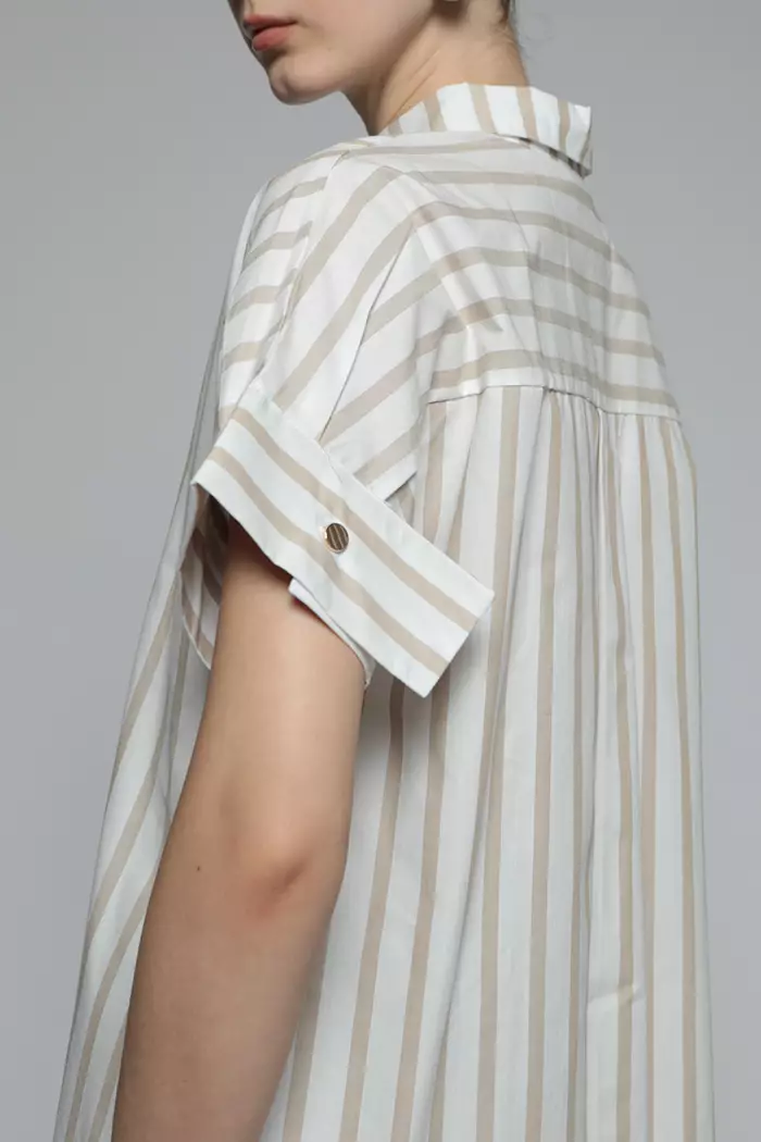 COTTONINK Studio - Atasan Kemeja Wanita Brown Striped Form #StudioEssentials