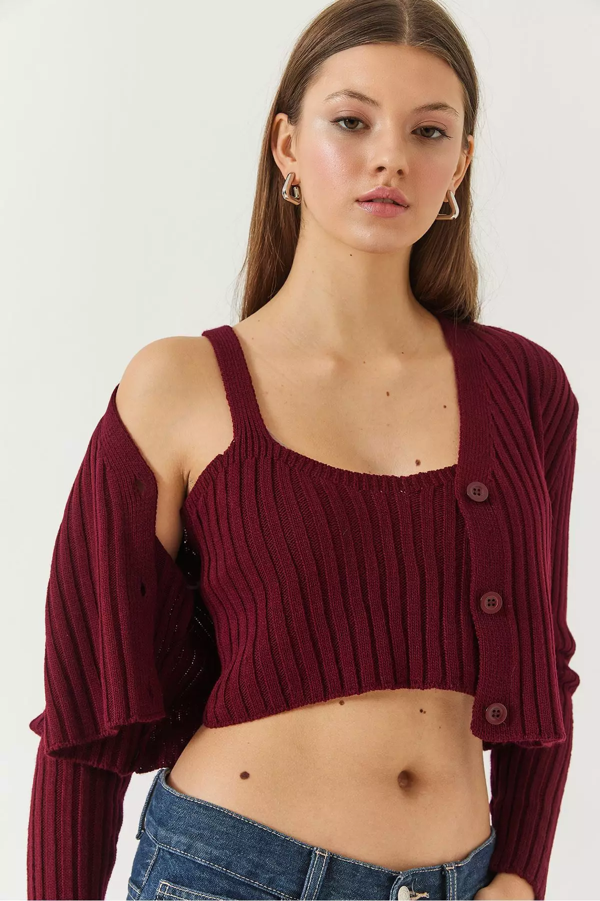 Women's Cardigan Crop Tank Top Double Knitwear Set 60261447