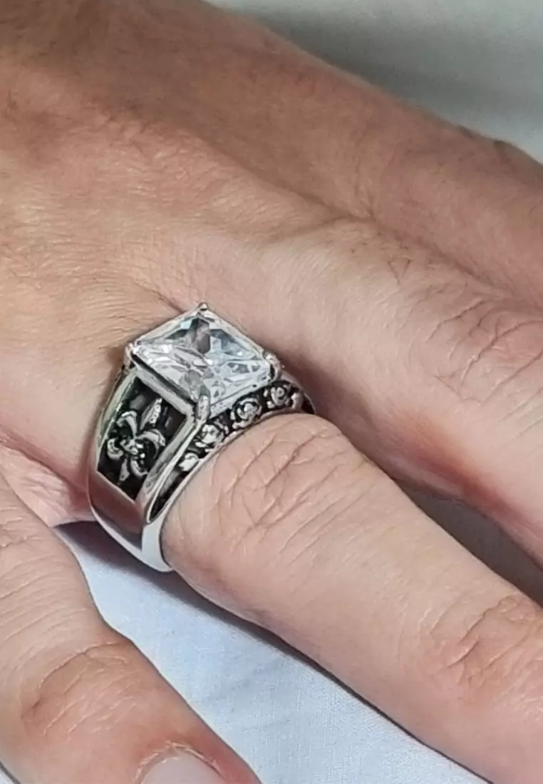 Accessories Pria White-Gem Premium Stainless-Steel Cincin Pria Ring Silver