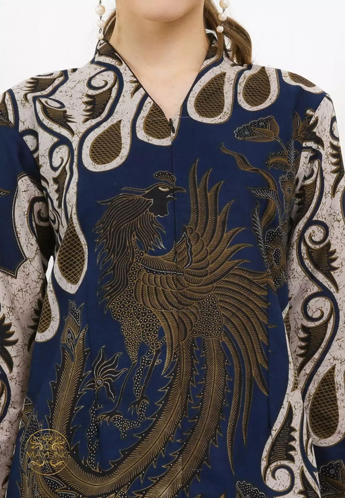 Blouse Batik Senapati Navy Premium Slimfit Elegant