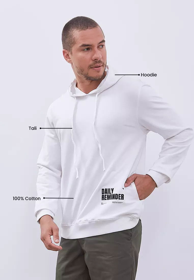 MANZONE - Hoodie Lengan Panjang Pria Mailson - White Warna White